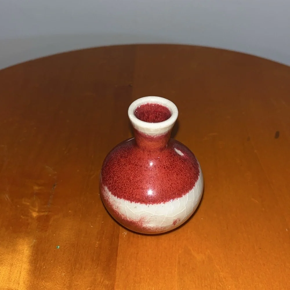 Flambe Glazed Earthenware Vase with Red Finish.